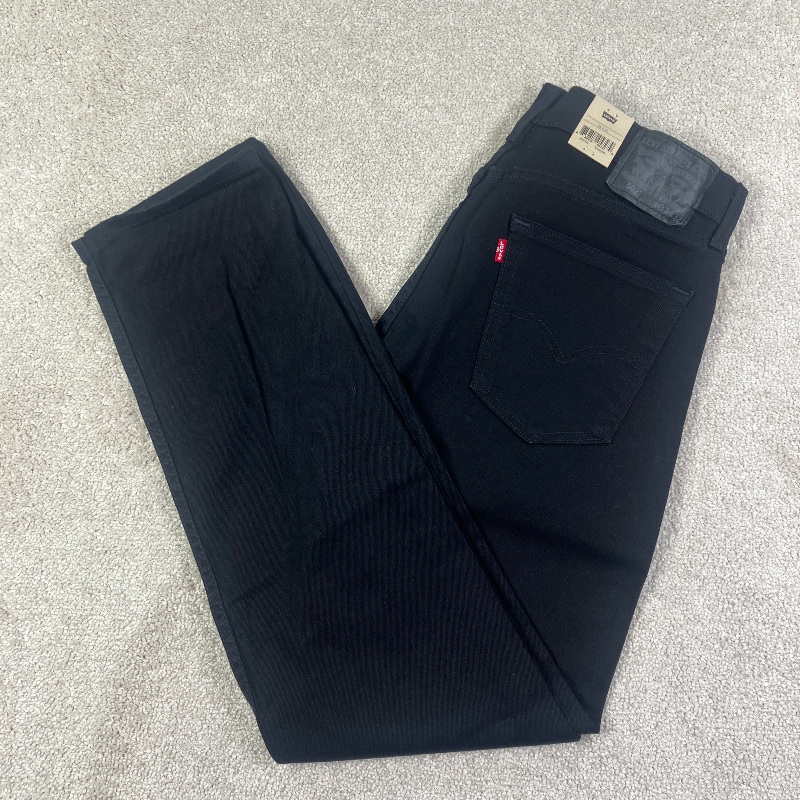 NEW Levi’s 502 Taper Jeans Mens 33×32 Black Flex Stretch Denim NWT