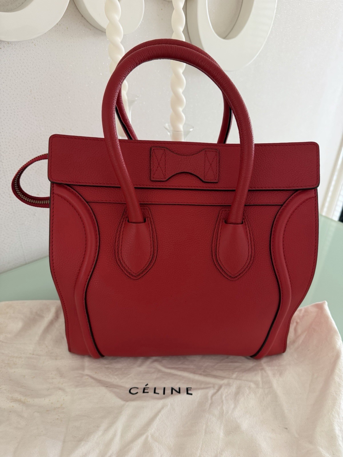 Authentic Celine luggage Tote bag Red Calf Skin