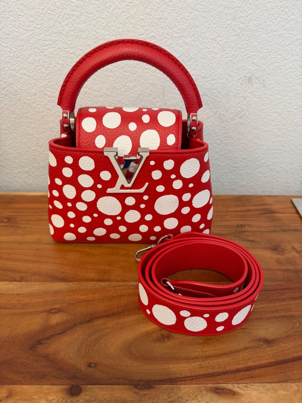 Pre-Loved Louis Vuitton LV X Yayoi Kusama Taurillion Capucines Mini Red White