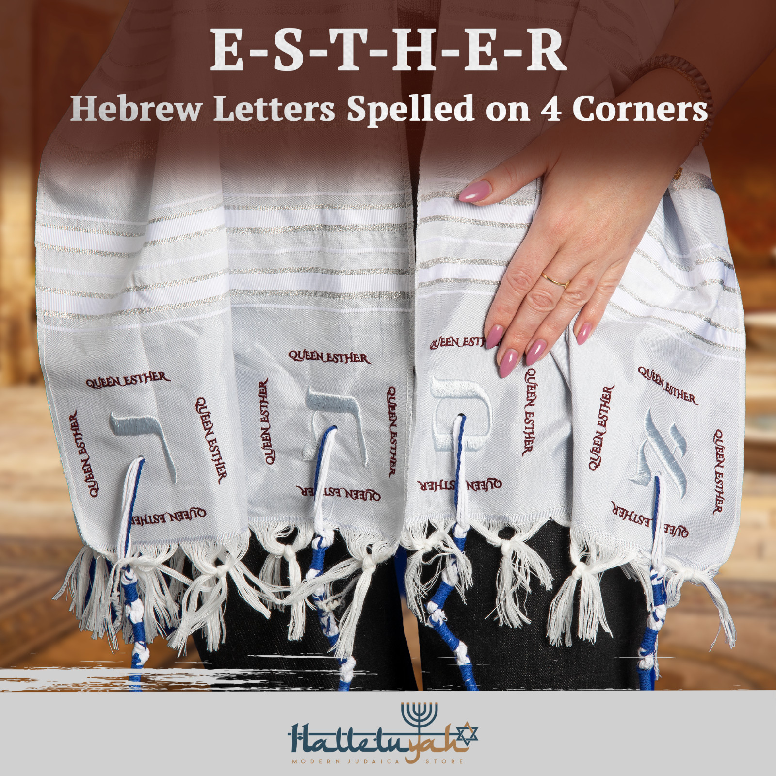 HalleluYAH Queen Esther Tallit Prayer Shawl 72″x 22″ with Bag | Designed in IL