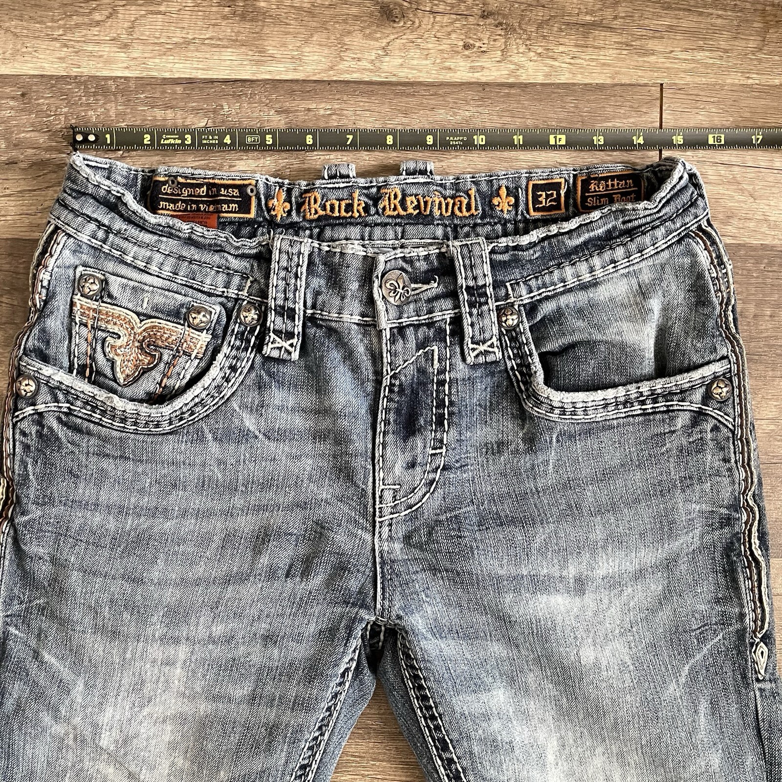 Rock Revival Mens “Rattan” Slim Bootcut Jeans Mens 32×30 Blue Denim