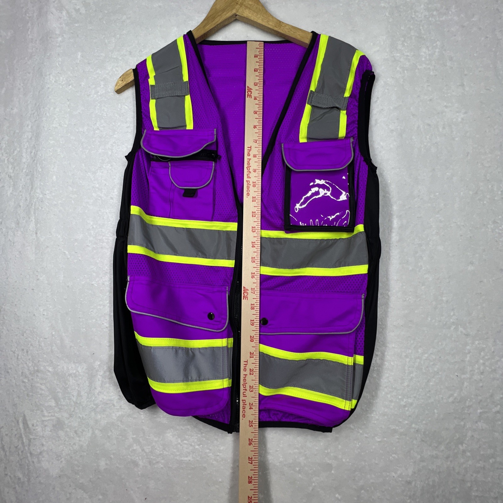 TuGlow Unisex Purple Yellow Zipper Pockets Sleeveless Reflective Vest Size M