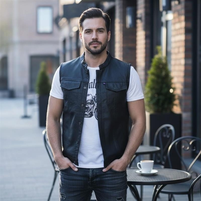 SOA Men’s Leather Vest Anarchy Motorcycle Biker Club Concealed Carry Outlaws