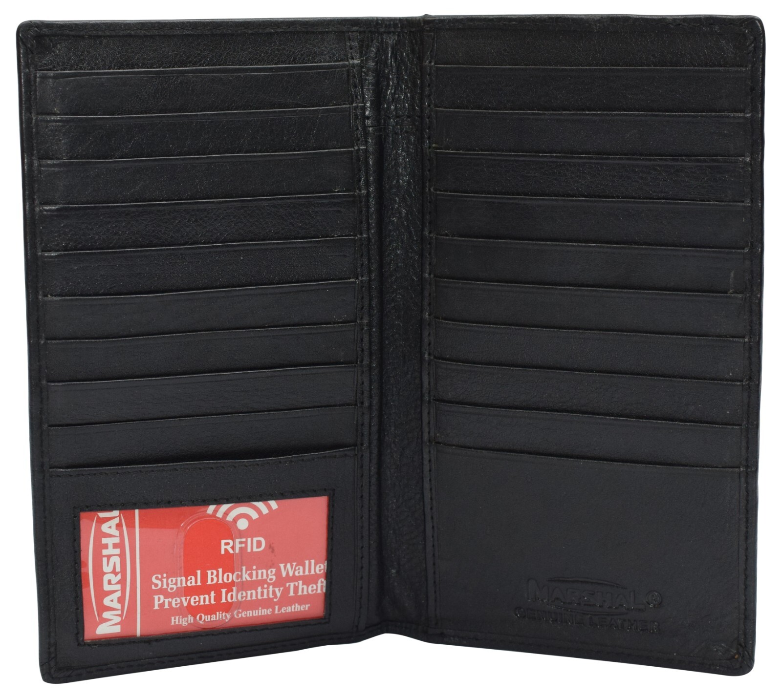 Black Genuine Leather Long Bifold ID Credit Card Money Holder Wallet Organizer.