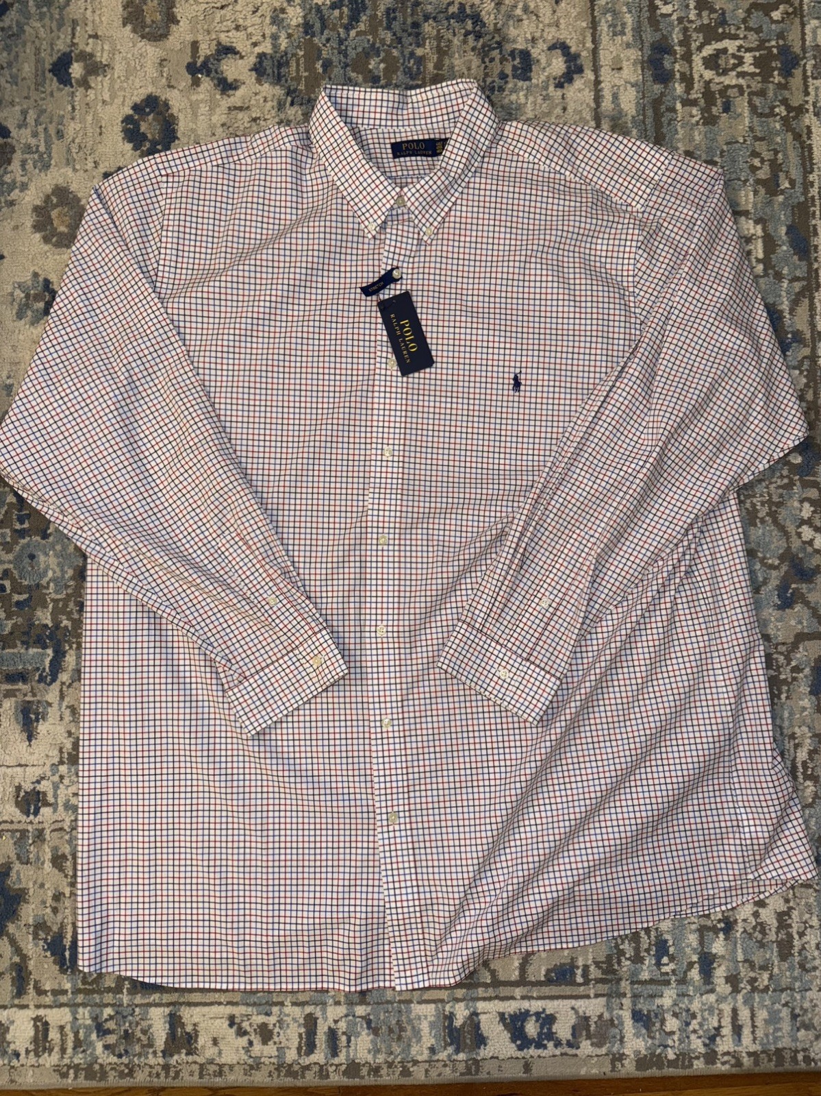 POLO RALPH LAUREN Mens Long Sleeve Shirt Check White/Red/Blue NWT Size 4XLT
