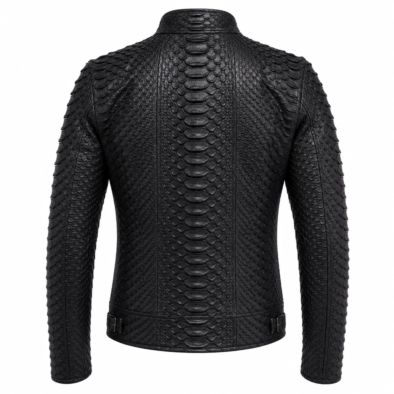 Mens Black King Python Cowhide Leather Biker Jacket Snake Embossed Handmade Moto
