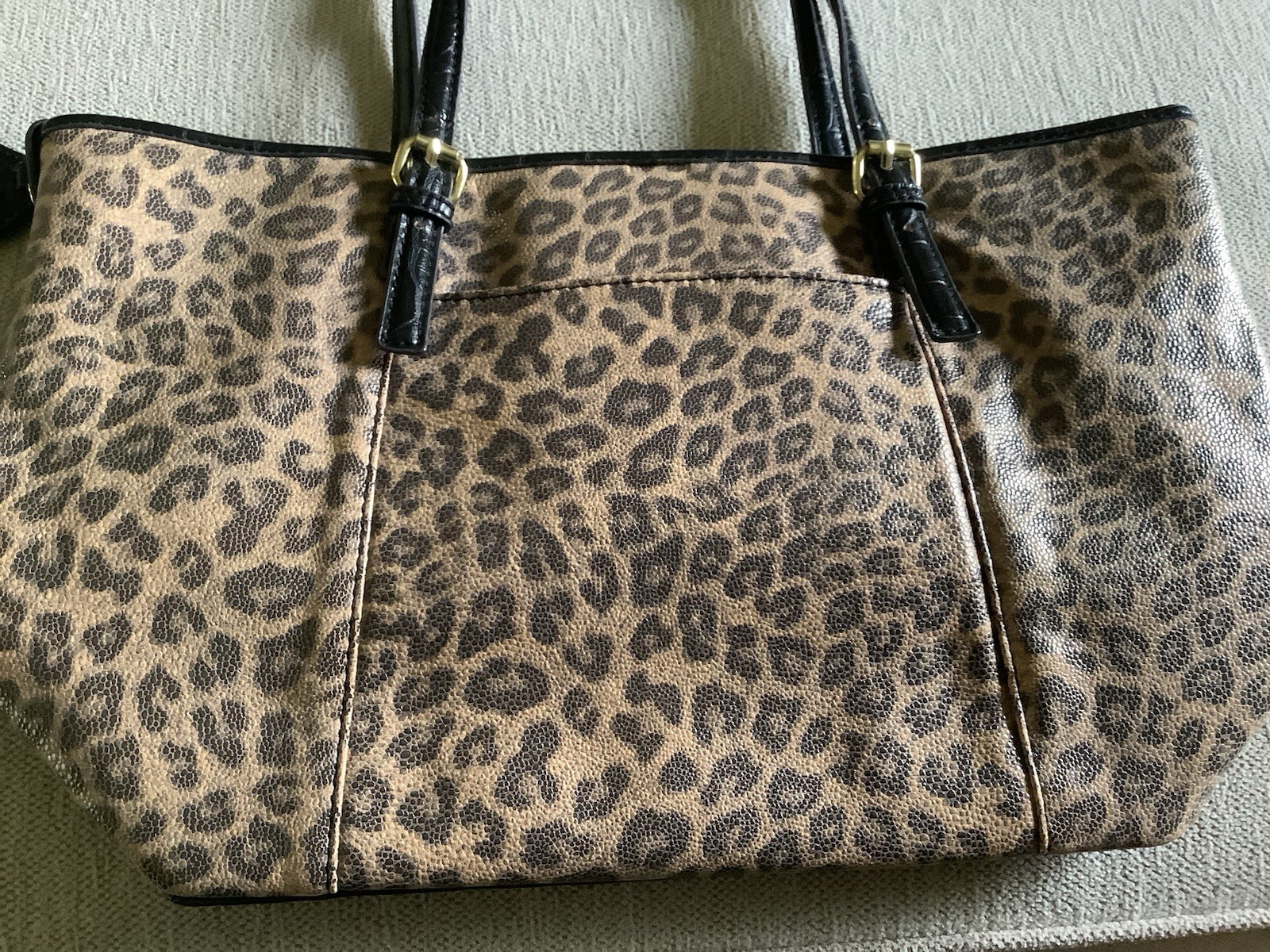 ANNE KLEIN Animal LEOPARD Print VEGAN Leather Shoulder Handbag Hot Pink Interior