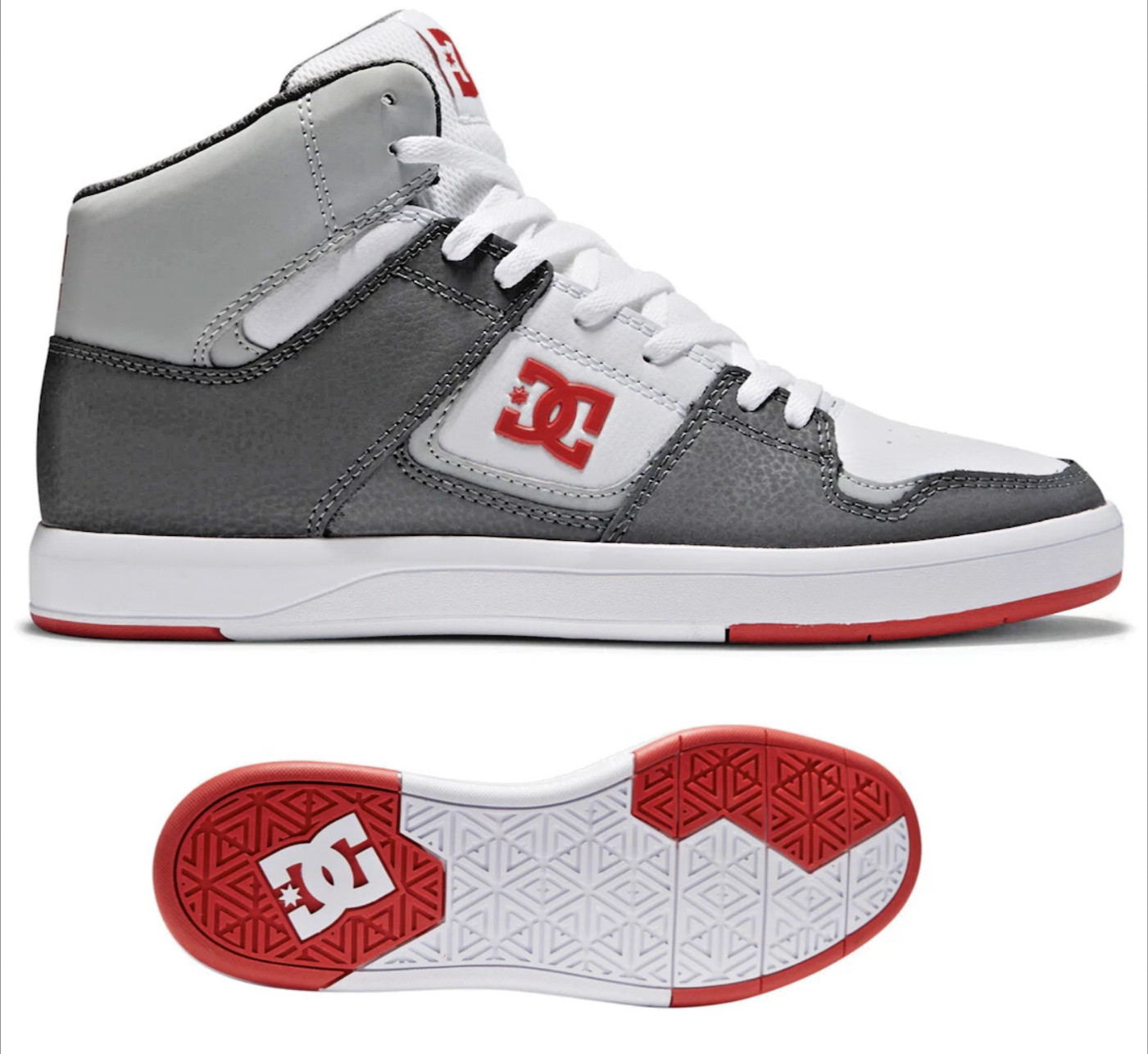 DC Men’s Cure Hi Top Shoes Gray/White/Red Size 11.5 ADYS400072 See Pics