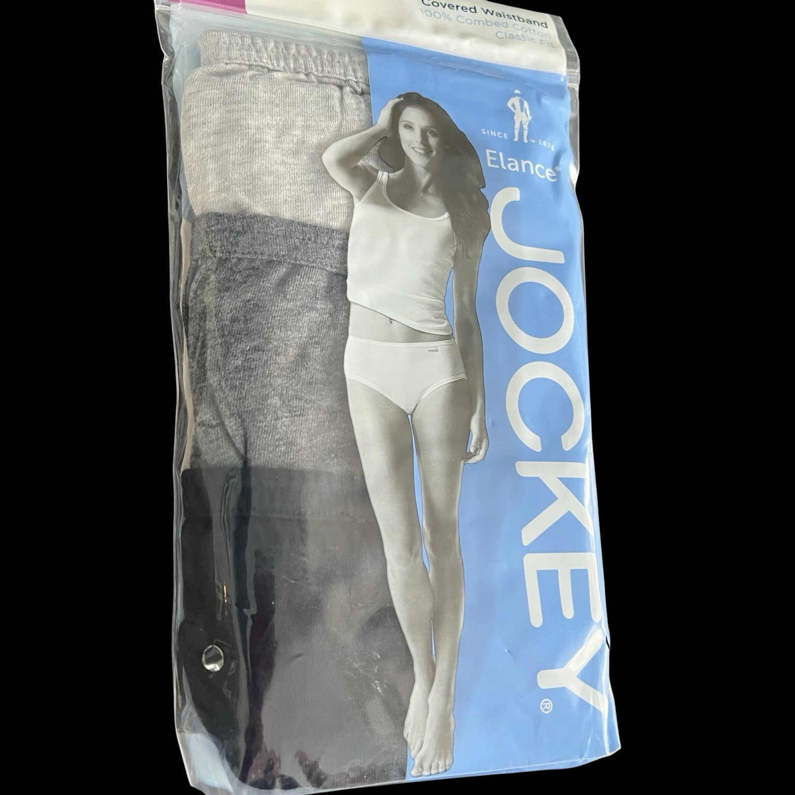 3 JOCKEY Elance 100% Combed Cotton Hipster Hipsters Panties Size 6 Gray & Black