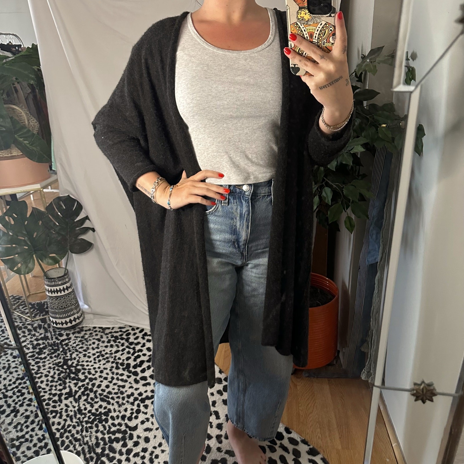 The Row Cashmere Silk Open Front Slouchy Cardigan Small Black
