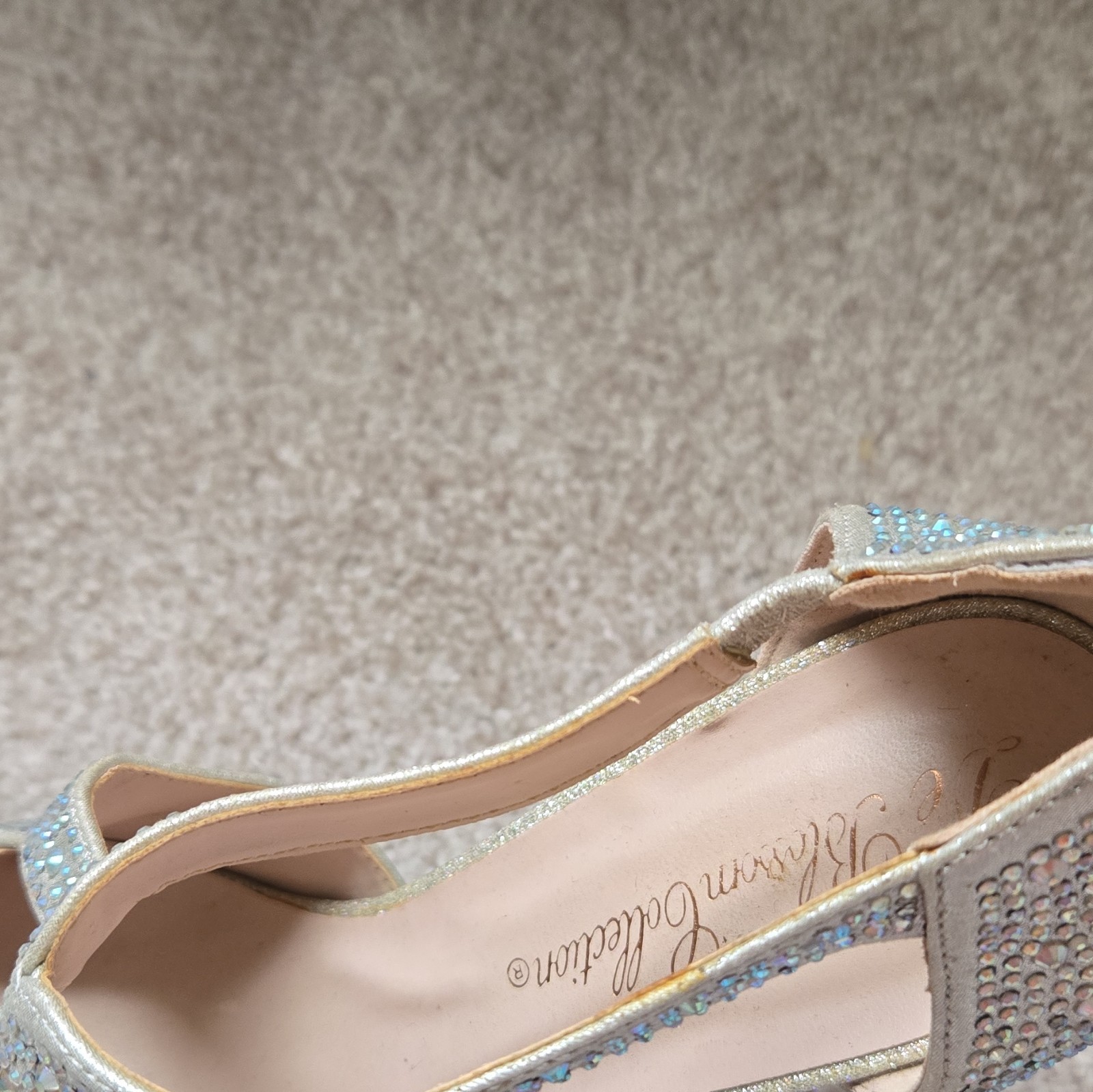 Blossom Collection Silver Rhinestone Platform Stiletto Open Toe Zip Heels