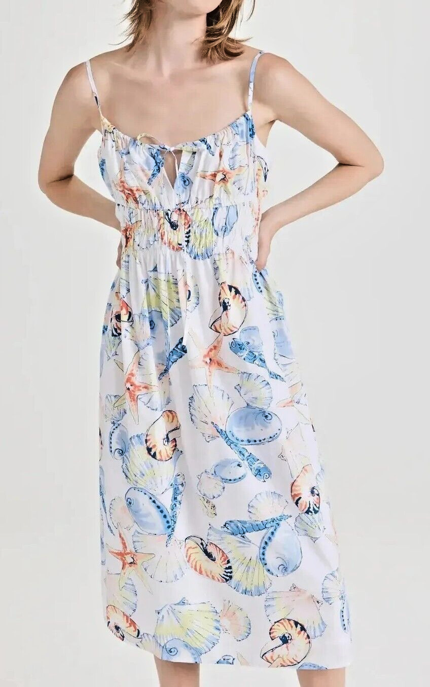 RAILS NWT $228 Octavia Sleevless Smocked Bodice Midi Dress, Seashells Sz S