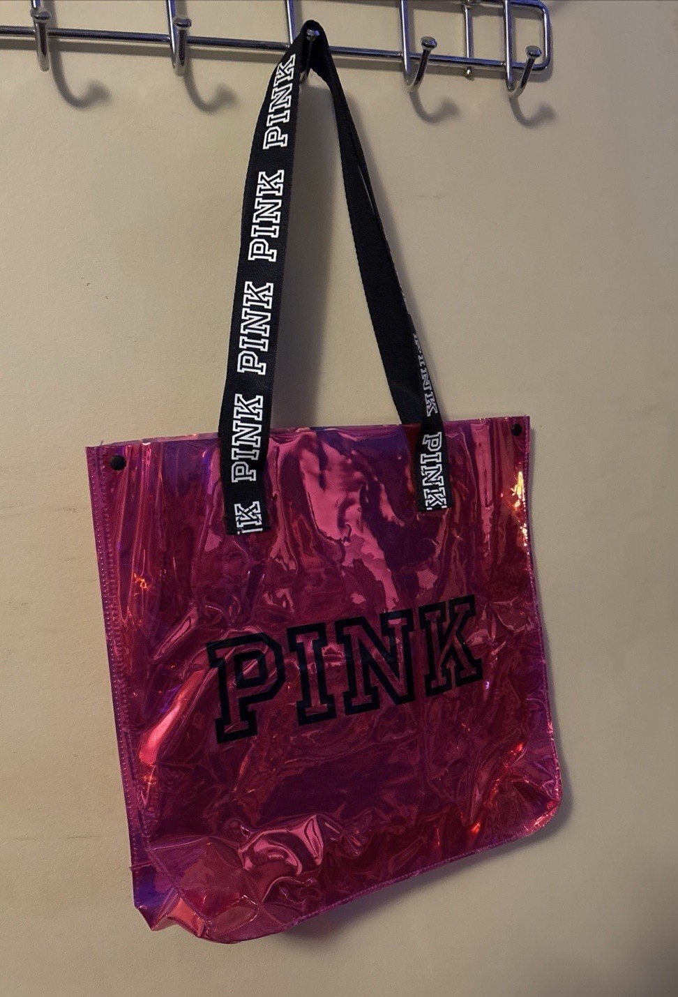 Victorias Secret Pink Jelly IRIDESCENT TOTE Clear 14”x 14”