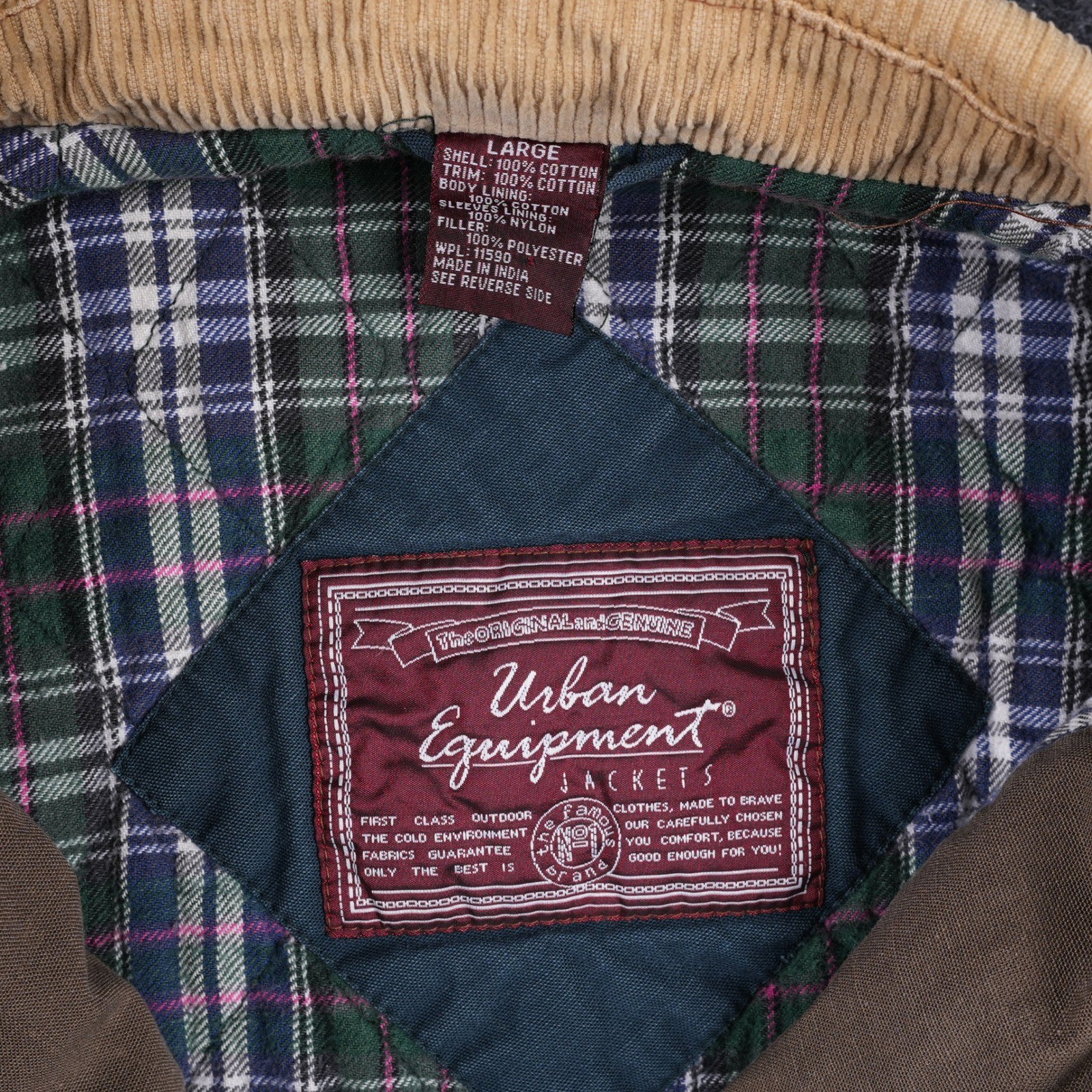 Urban Equipment Barn Jacket Mens Large Navy Blue Excellent Plaid Lined Canvas