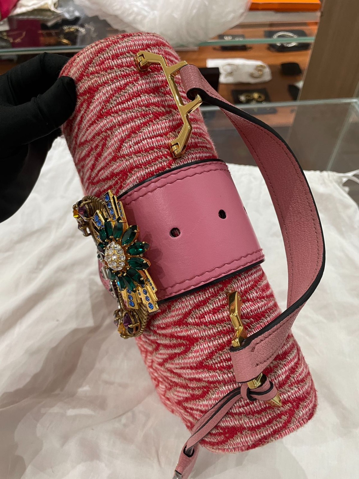Miu Miu Mini Sunflower Gem Shoulder Bag Pink Leather Italy