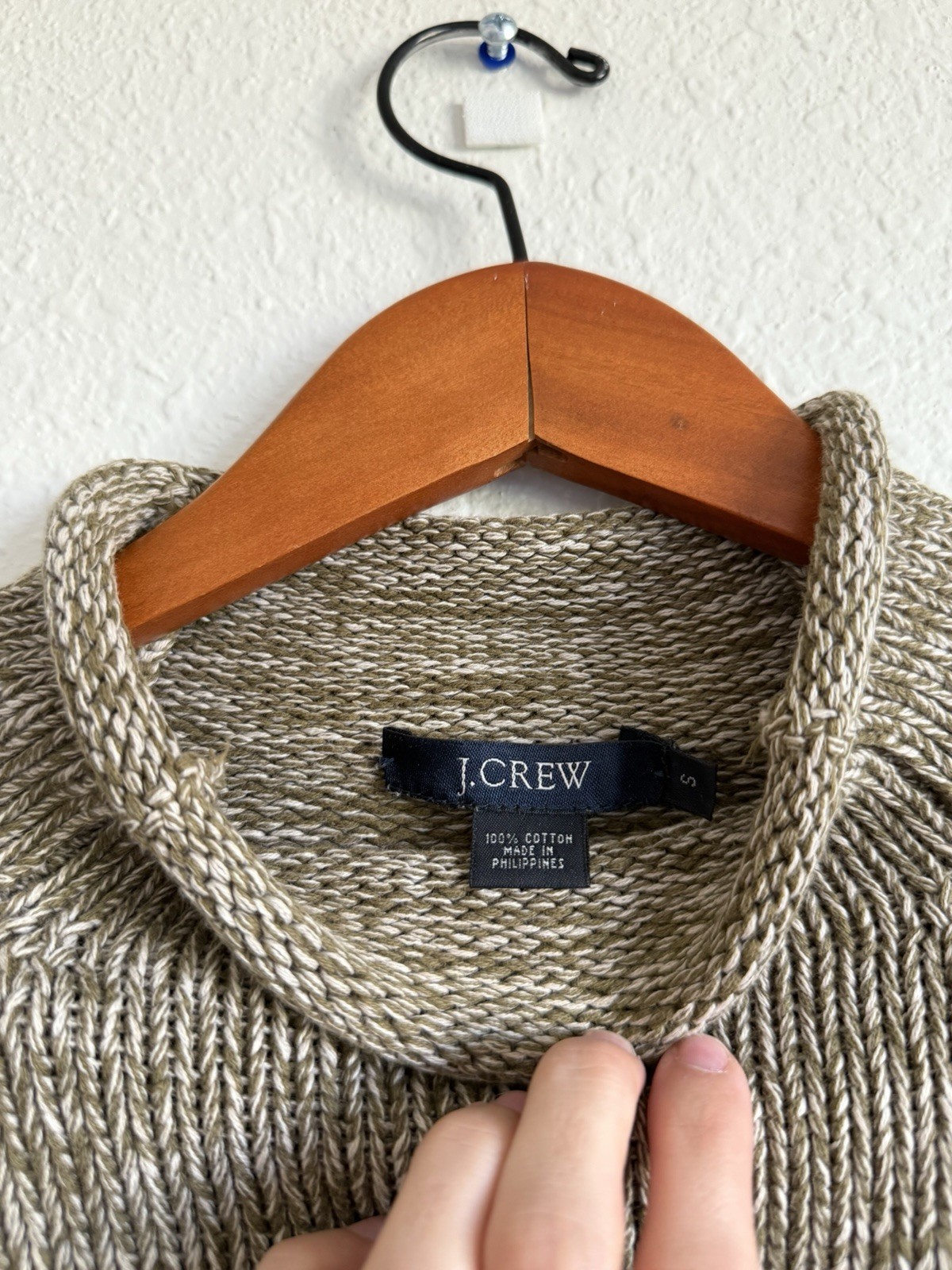 J.Crew 1988 Roll Neck Marled Olive Green Cotton Raglan Sweater