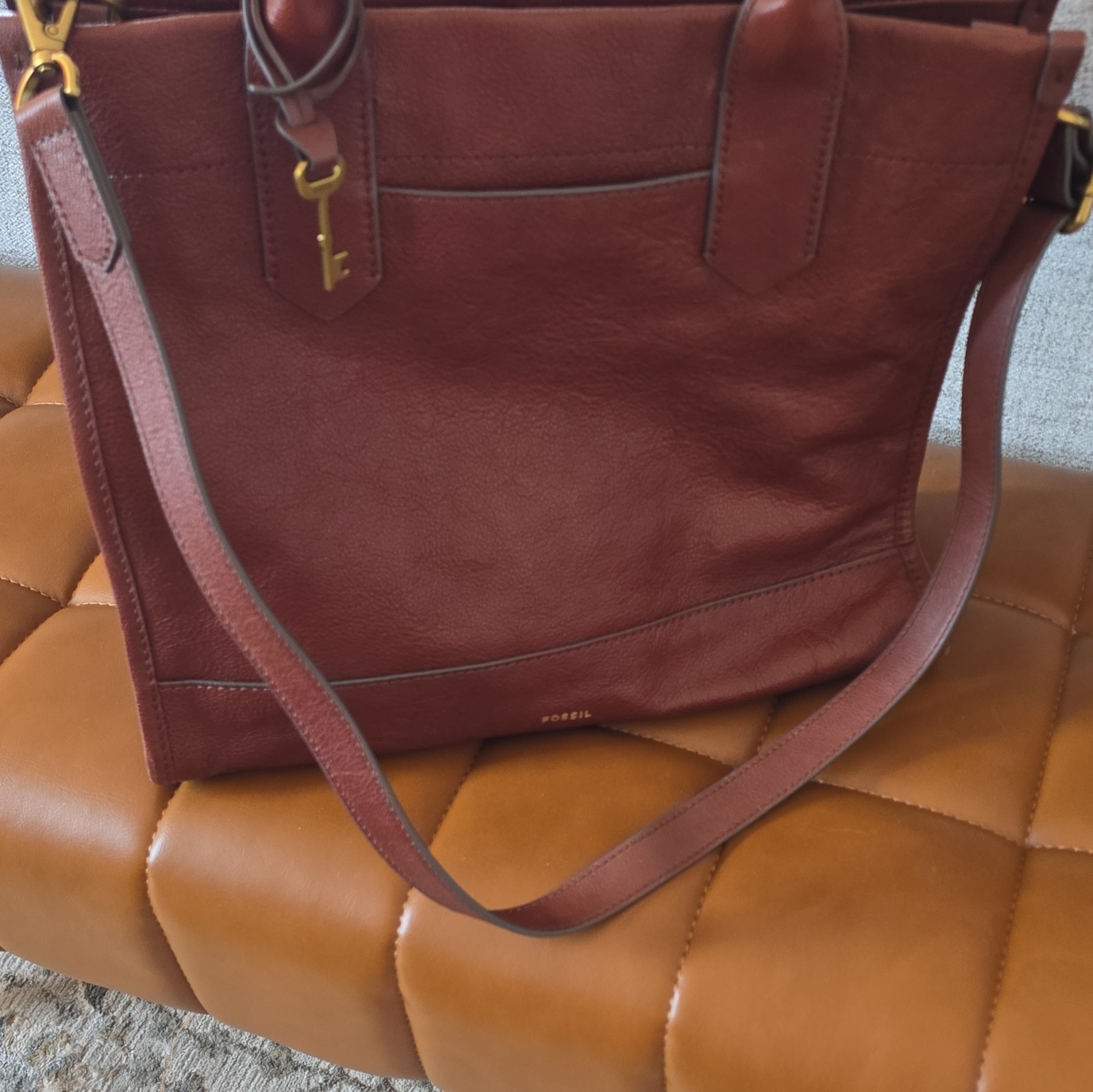 Fossil Brown Satchel Top Handle Bag w/ Detachable Strap