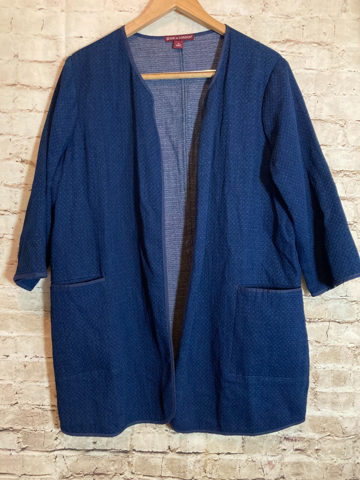 Jessica London Jacket Womens 16 Royal Blue Open Front Lightweight Layering Piece