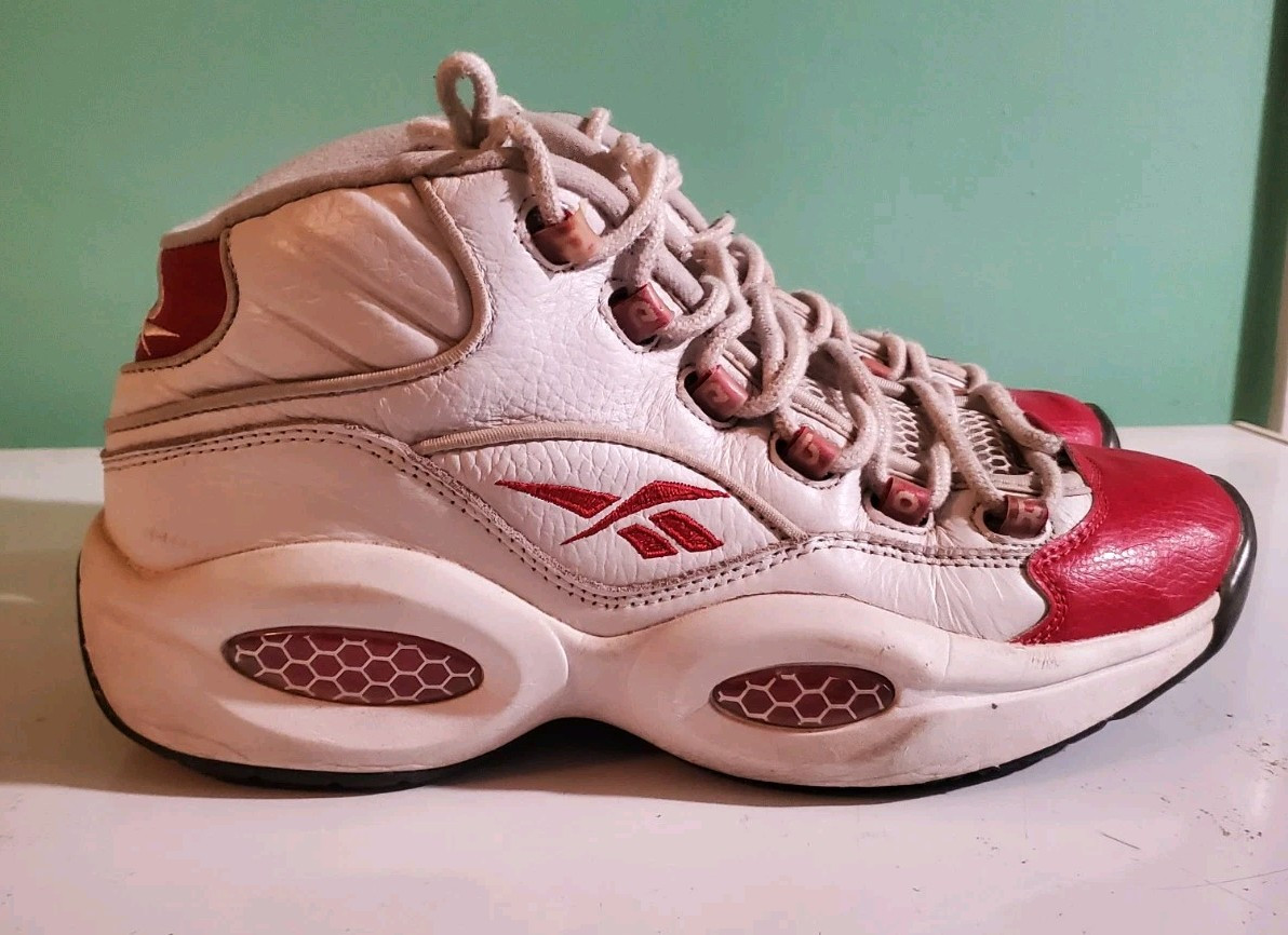 Reebok QUESTION MID Pearlized RED Toe White OG 74-79884 Shoes size 10.2/3