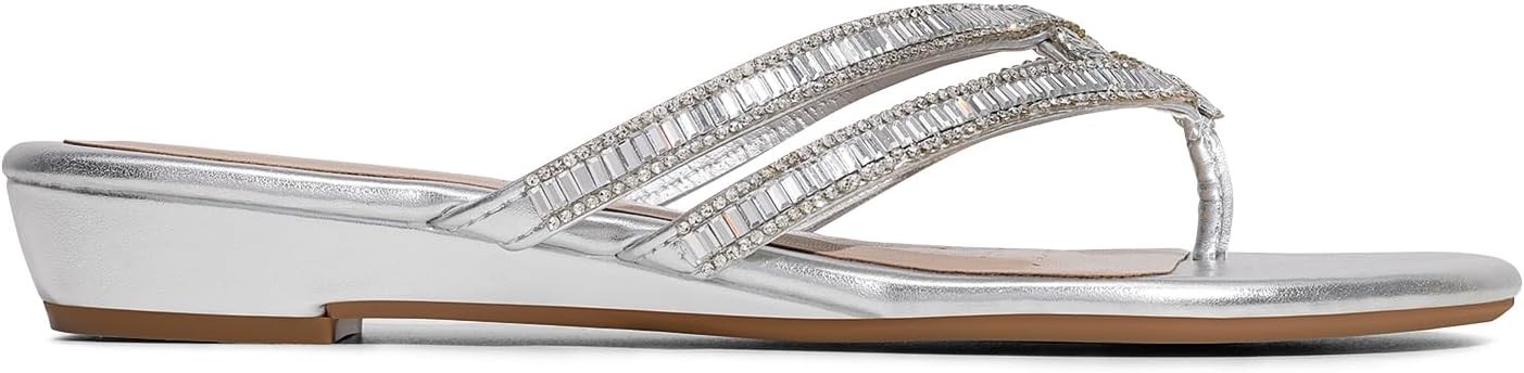 Women’S Rhinestones Flat Slides Sandals | Flip Flop Slip on Slides T-Strap Spark