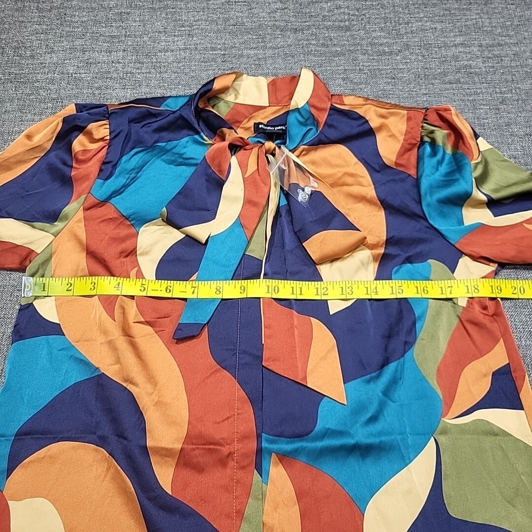 Studio Park x Leah Williams Tie Neck Printed Blouse Top Small Size Tee Shirt