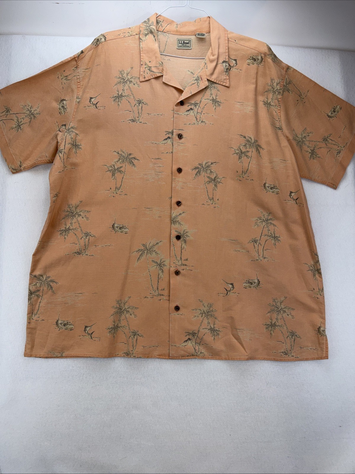 LL Bean Linen Blend Shirt 2XLT Palm Trees Short Sleeve Button Down Summer Wear