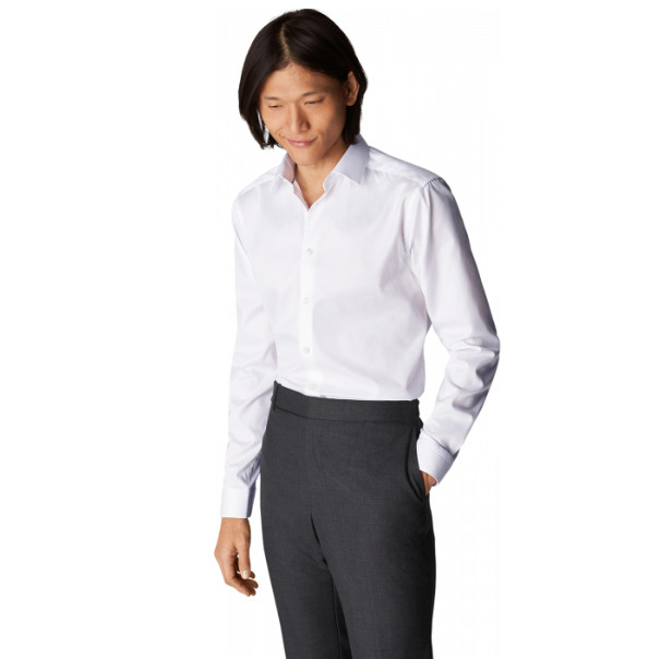 Men Eton White Shirt Single Cuff Pointed Collar Size 36 14 Super Slim Fit