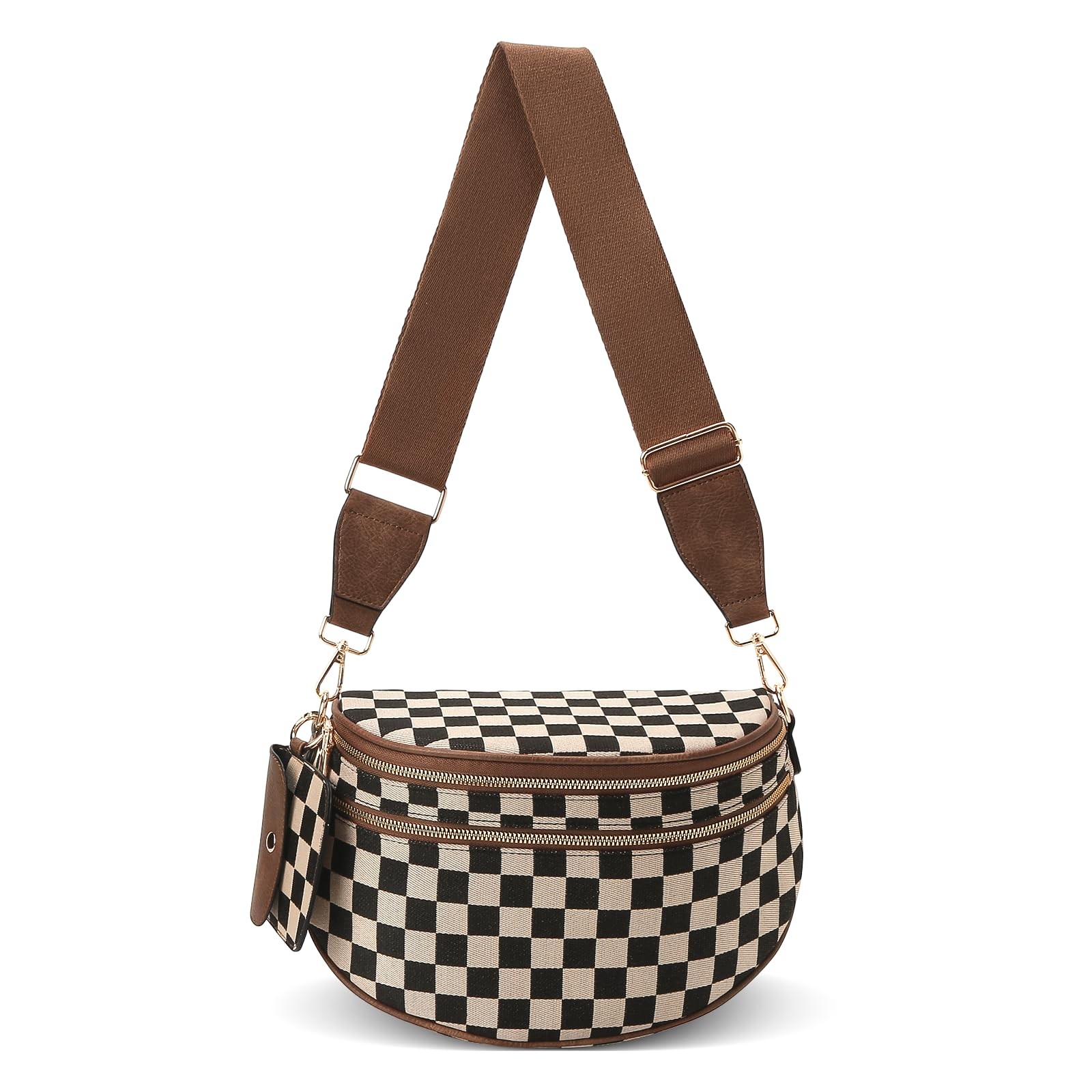 1 PCS A01 Brown Checkered Crossbody Bum Bag Large Fanny Pack Belt Purse