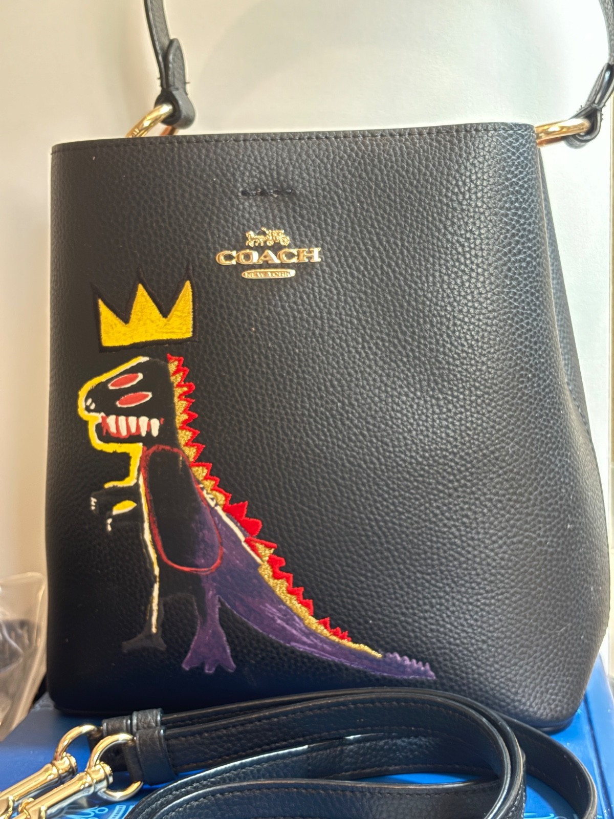 COACH + BASQUIAT REXY DINOSAUR MULTI-FUNCTIONAL LEATHER BAG C6073 W/ DUST COVER