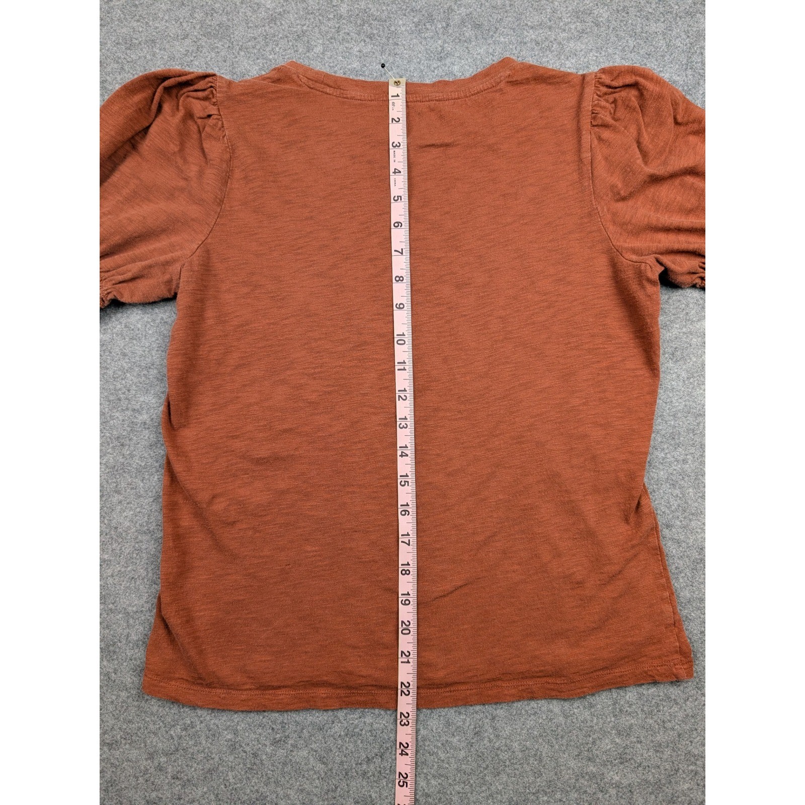 GAP Women Rust Orange Organically Grown Cotton Puff Sleeve Smocked Cuff Tee M