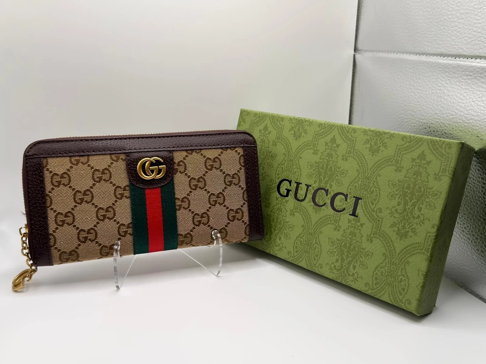 Gucci Ophidia GG Zip‑Around Wallet｜Web Stripe Canvas Leather Women Purse
