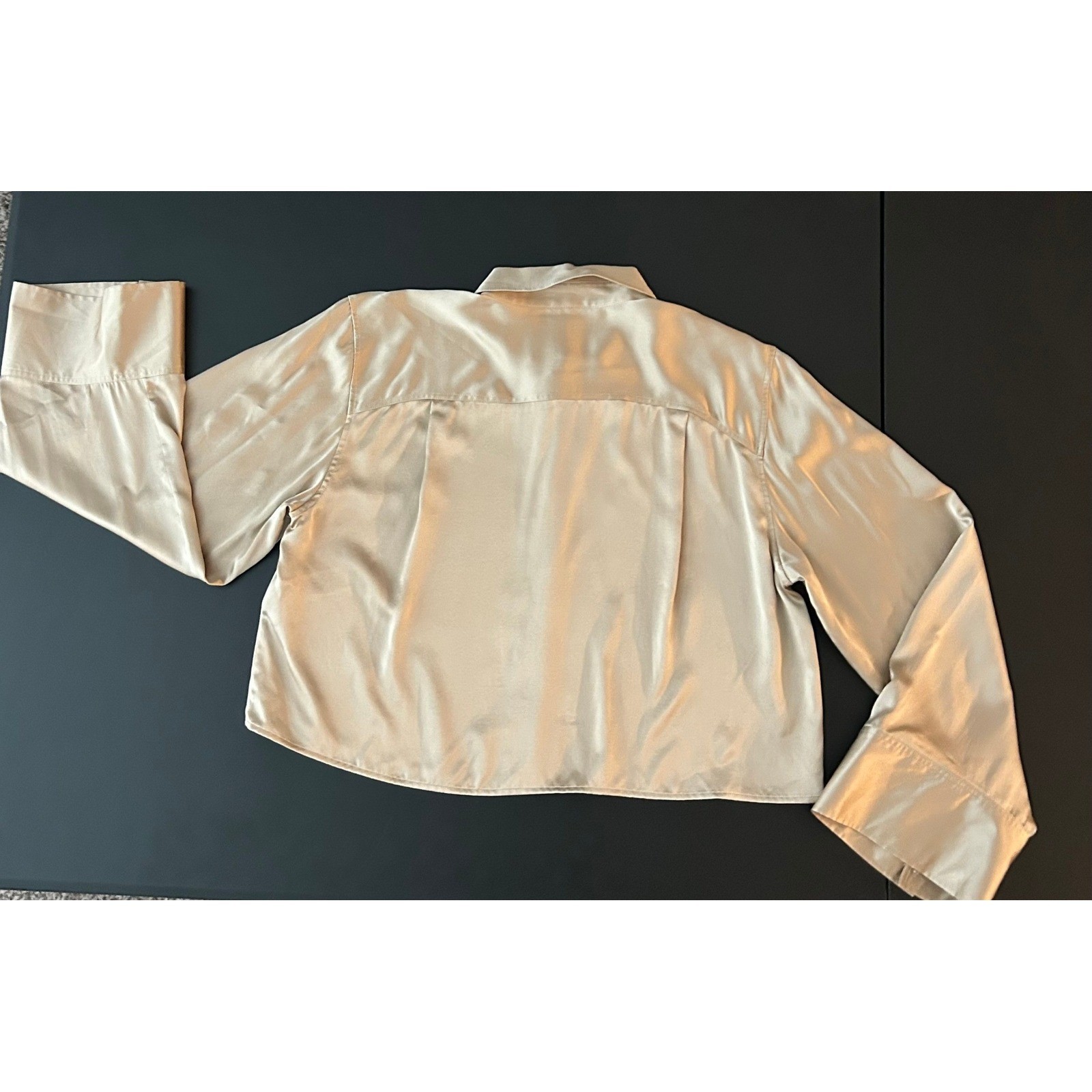FRAME Khaki Tan 100% Washable Silk Cropped Button Down Shirt LWSH2823 Small 1344