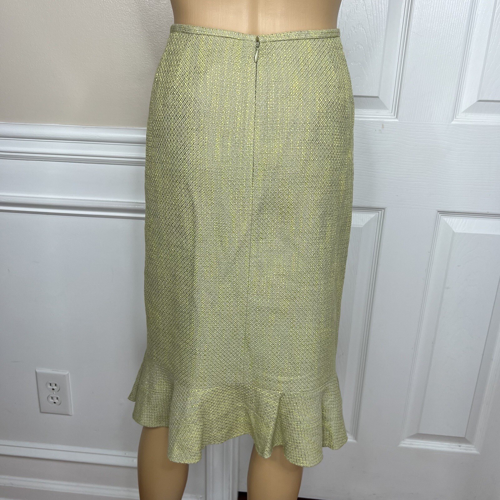 Kasper Women Polyester Rayon Skirt Suit 16 Green Ruffle Lined Wrap Belted 2PC