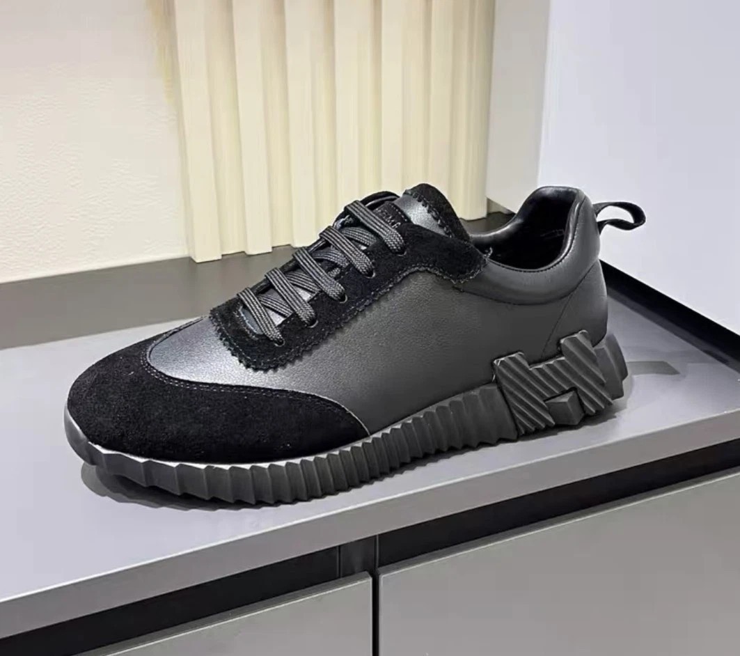 Hermes Bouncing Triple Black Calfskin Lace Up Sneakers Shoes Unisex Euro 36-45