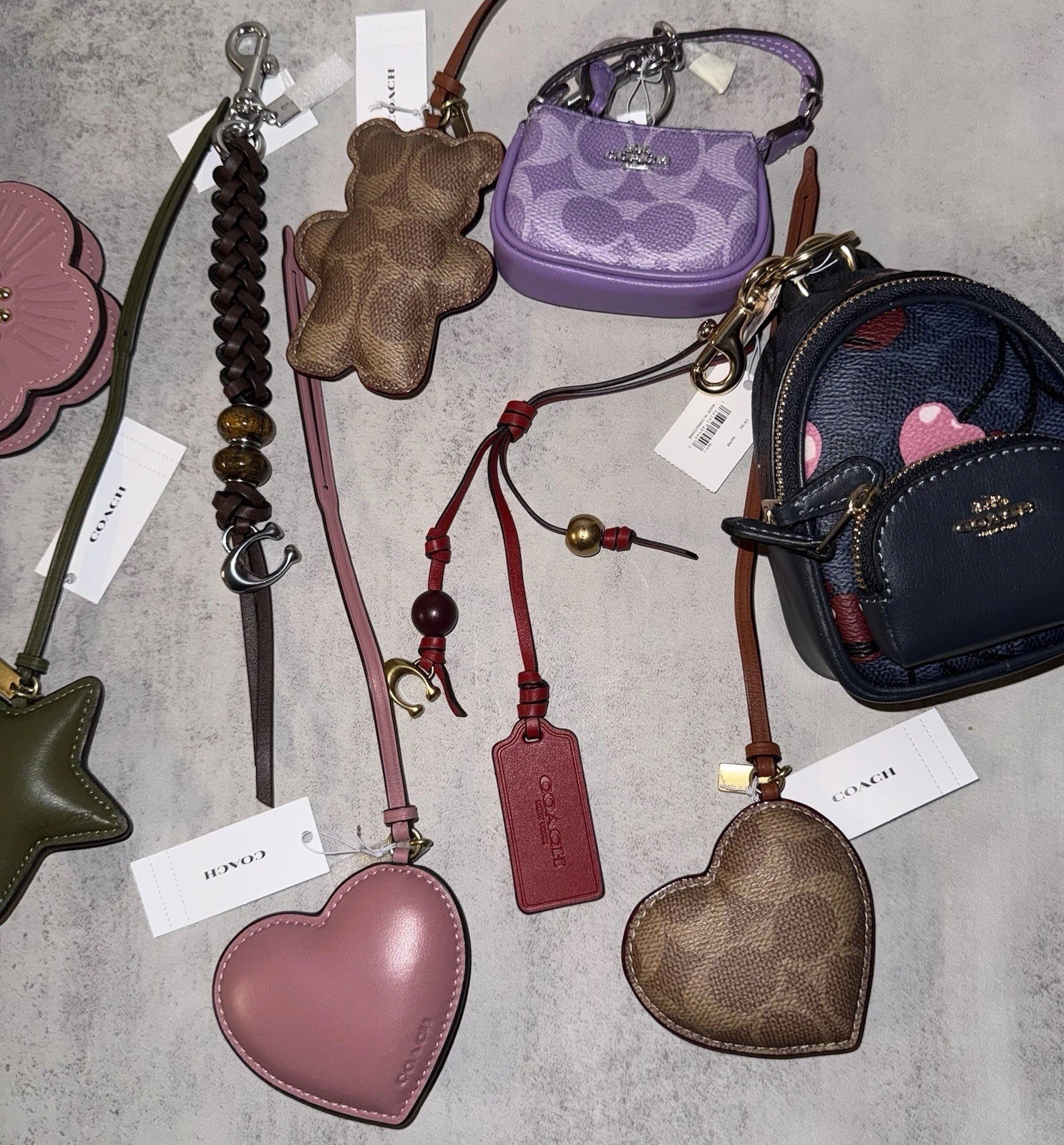 COACH Leather Bag Charm Keychains Various Styles NWT