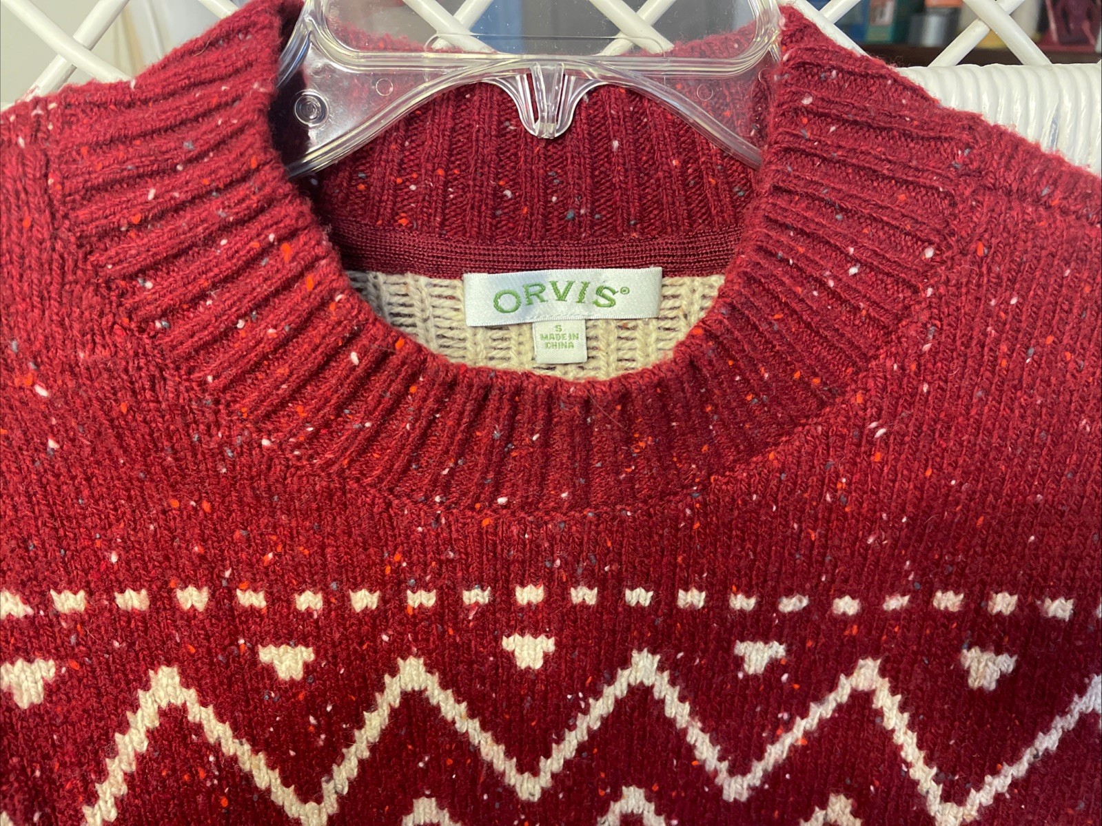 Vintage Orvis Ski Sweater Womens S 90% Wool 10% Cashmere Blend Thickly Knit Red