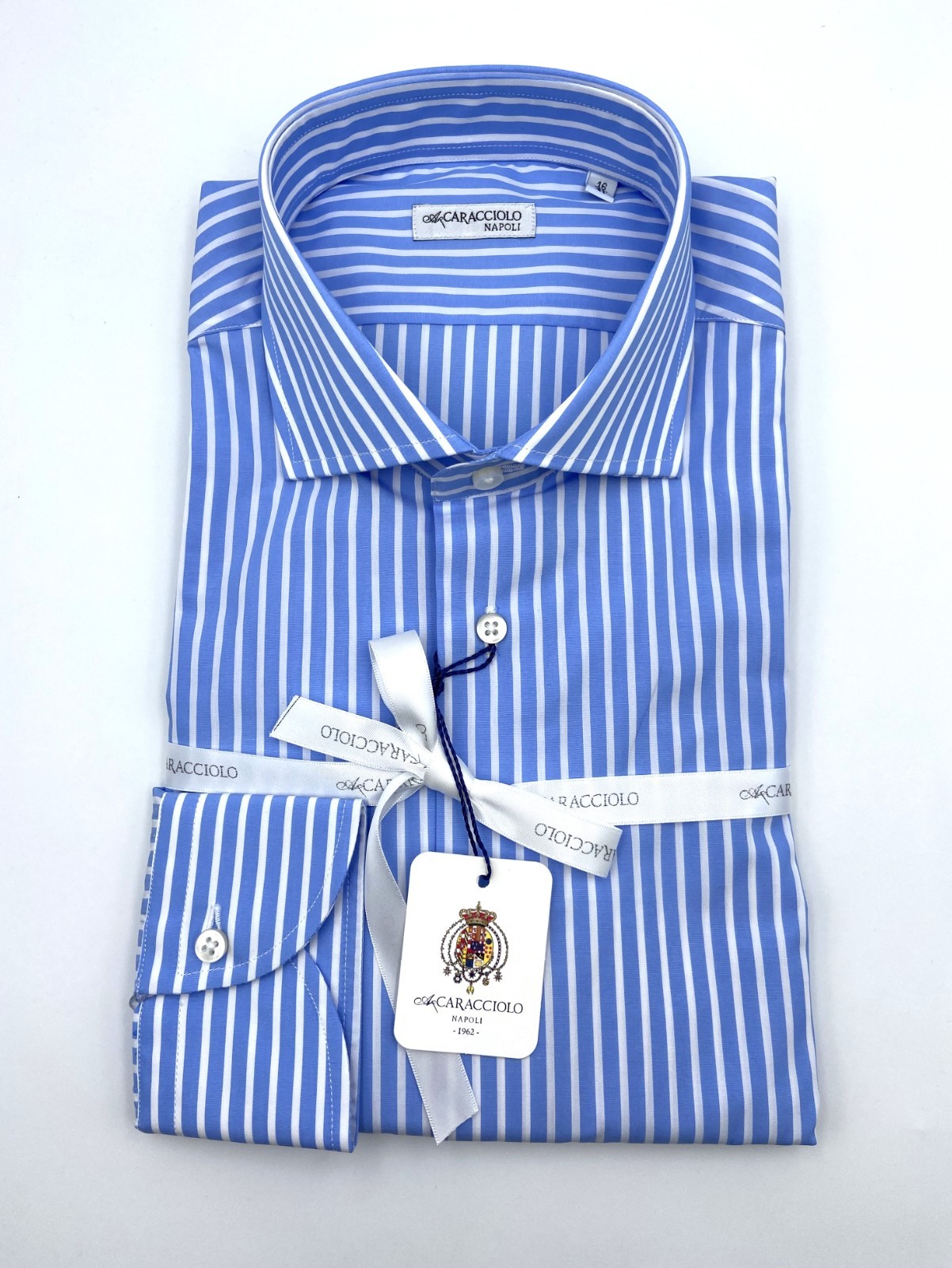 100% Cotton Shirt – Wide Stripes Blue & White | A. Caracciolo