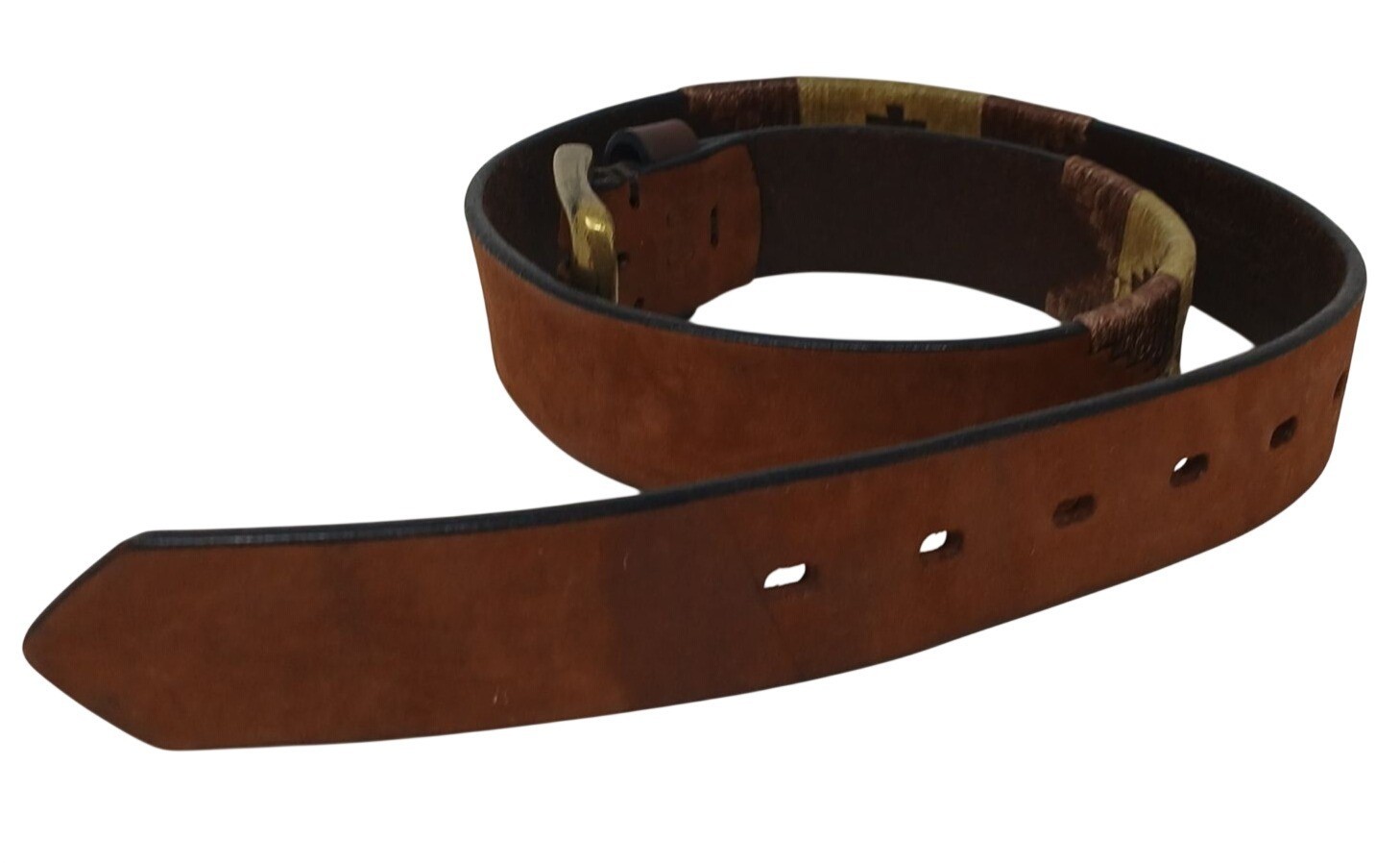 Gaucho Brown Leather Belt 80 cm Embroidered Western Tribal w/Buckle #D11-A