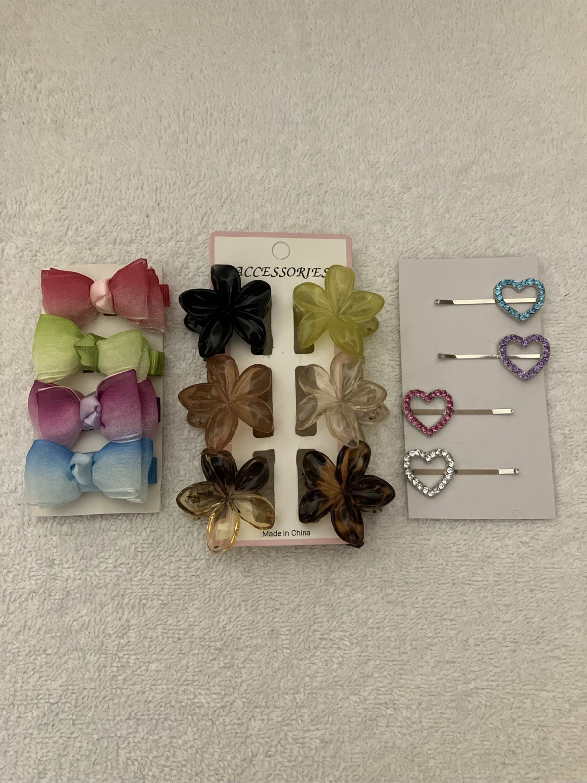 Hair Accessories, Fabric Bows, Plastic Flower Claw Clips, Faux Stone Heart Pins