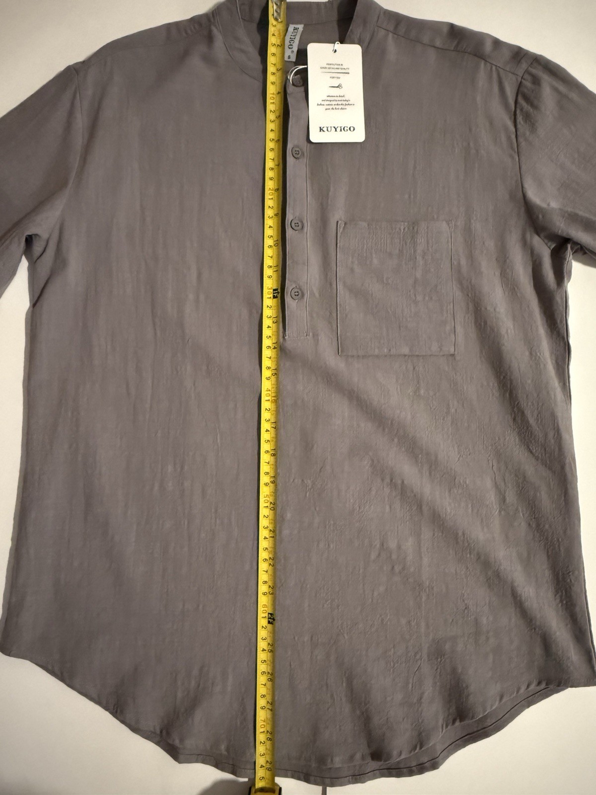 NWT KUYIGO Cotton Linen Banded Collar Shirt Men’s S Short Sleeve Pocket Casual