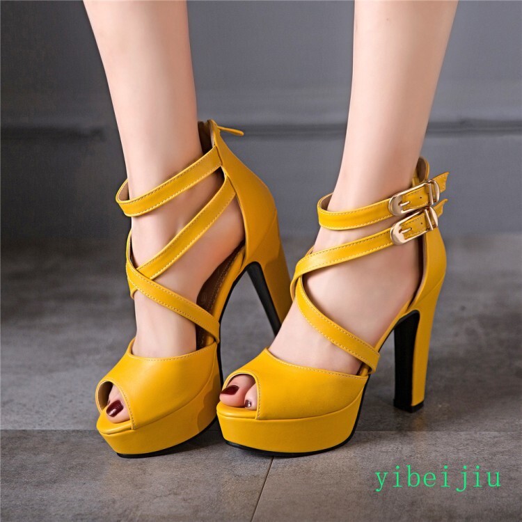 Women’s Cross Strap Roman Sandals Leather High Heel Shoes Dress Formal Plus Size