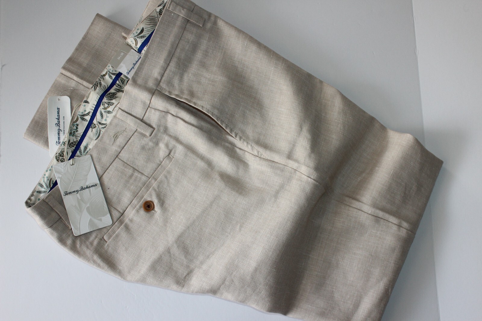Tommy Bahama Pants Latigo Beach Flat Front Stone Khaki Linen New 38×30 38 Waist