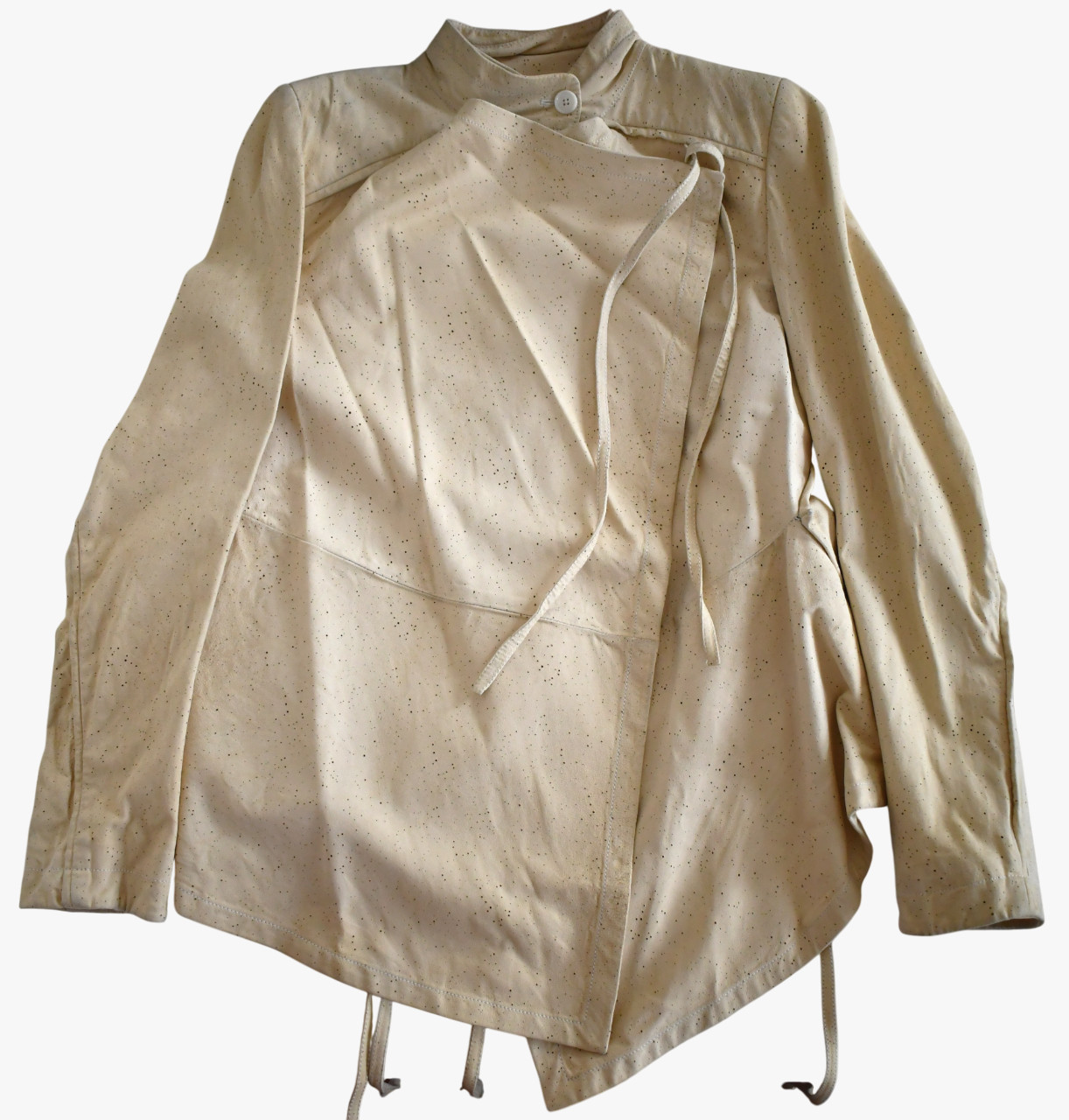ANN DEMEULEMEESTER Cream PERFORATED LEATHER Women’s Jacket 36 FRANCE