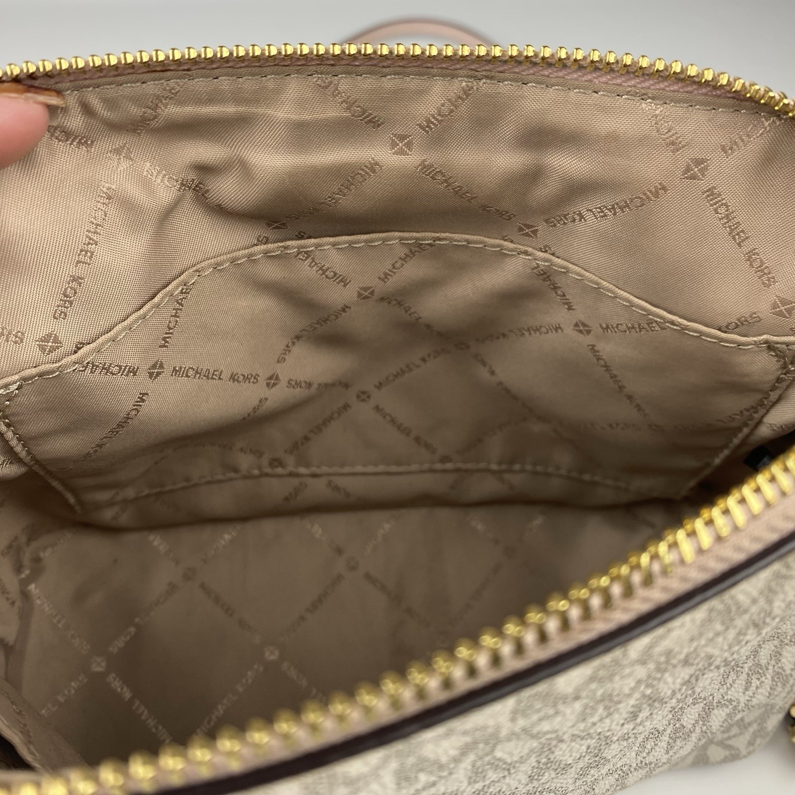 Michael Kors Mercer Logo and Leather Accordion Crossbody Bag Pink Medium