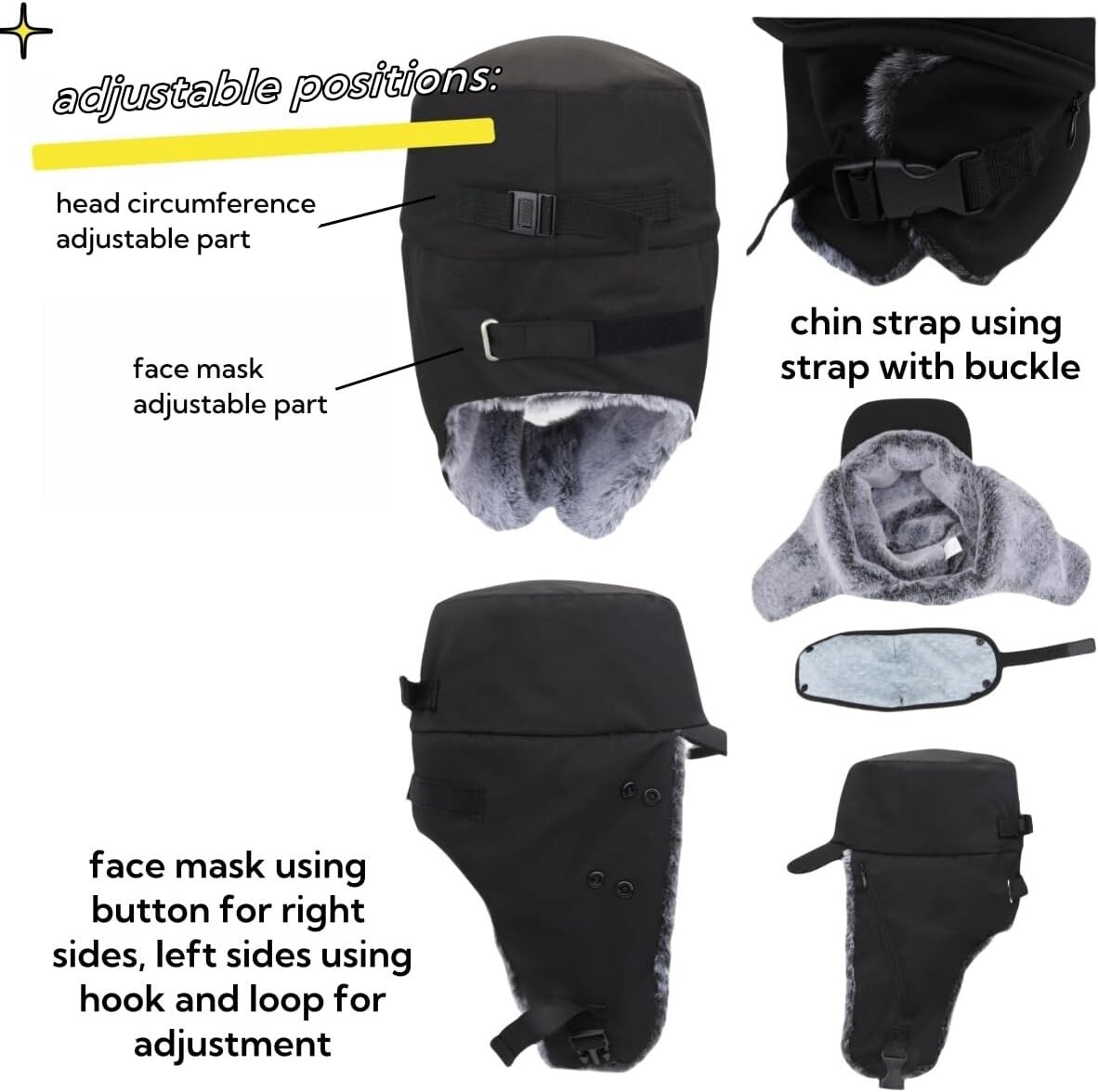Winter 3 in 1 Thermal Fleece Lined Ski Hat with Ear Flap Full Face Warmer Cover