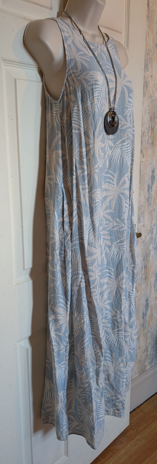 Boho lagenlook lightweight fabric palm print maxi dress sz 8 Holidays Summer