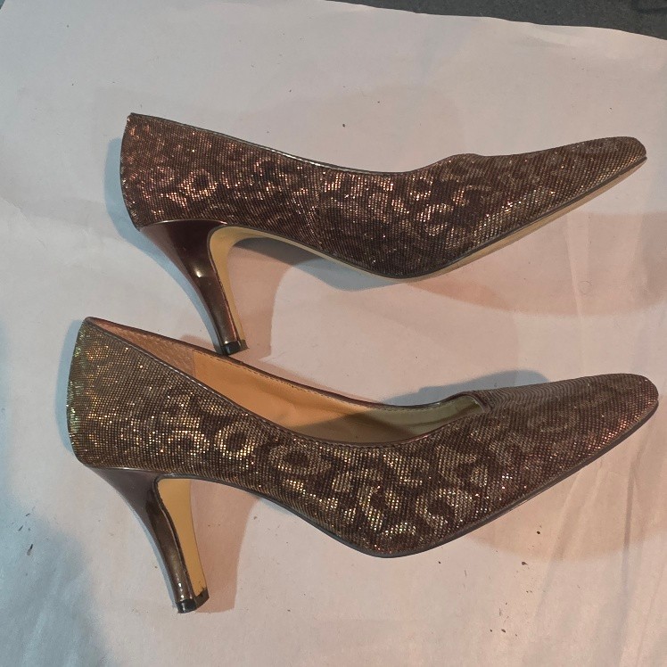 Alex Marie Womens Sz 6M Copper Bronze Glitter Pointed Toe Pumps 2.25in Heel