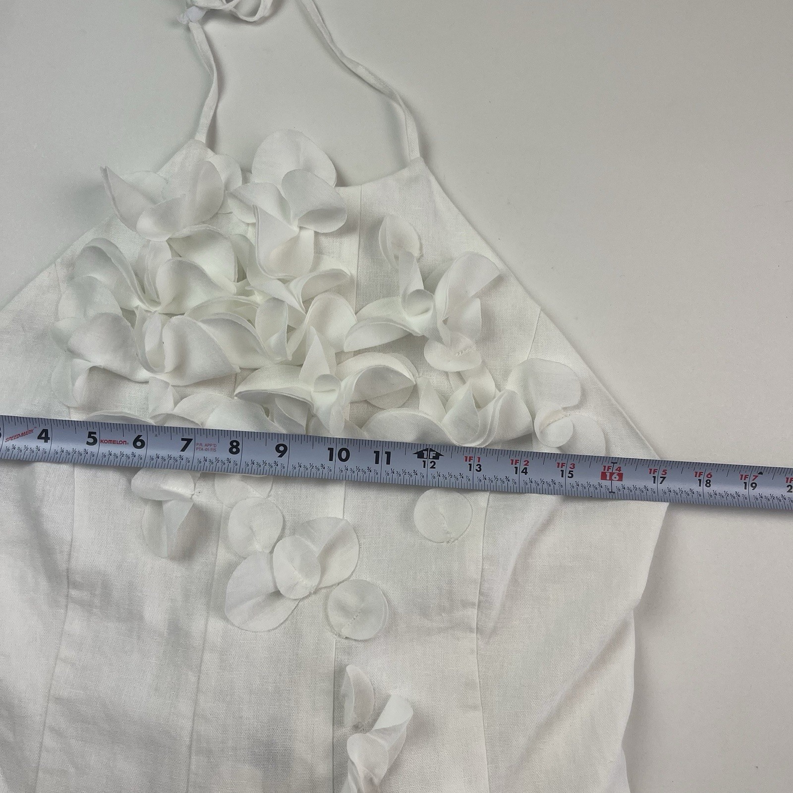 Caroline Constas Floral 3D Applique Halter Maxi Dress 10 White Linen Resort Euro