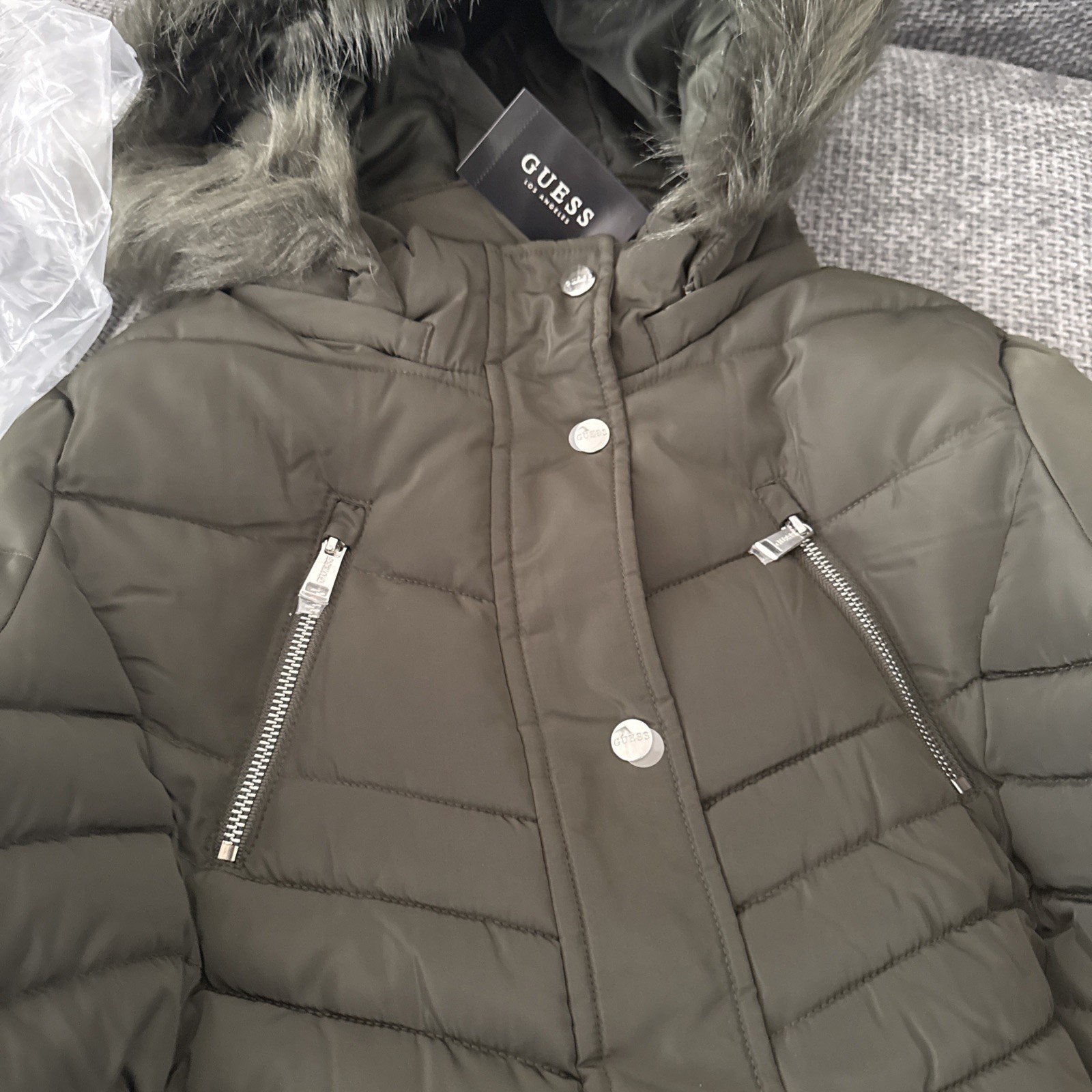 Guess Women’s Olive Morning Stevie Hooded Puffer Coat Size L