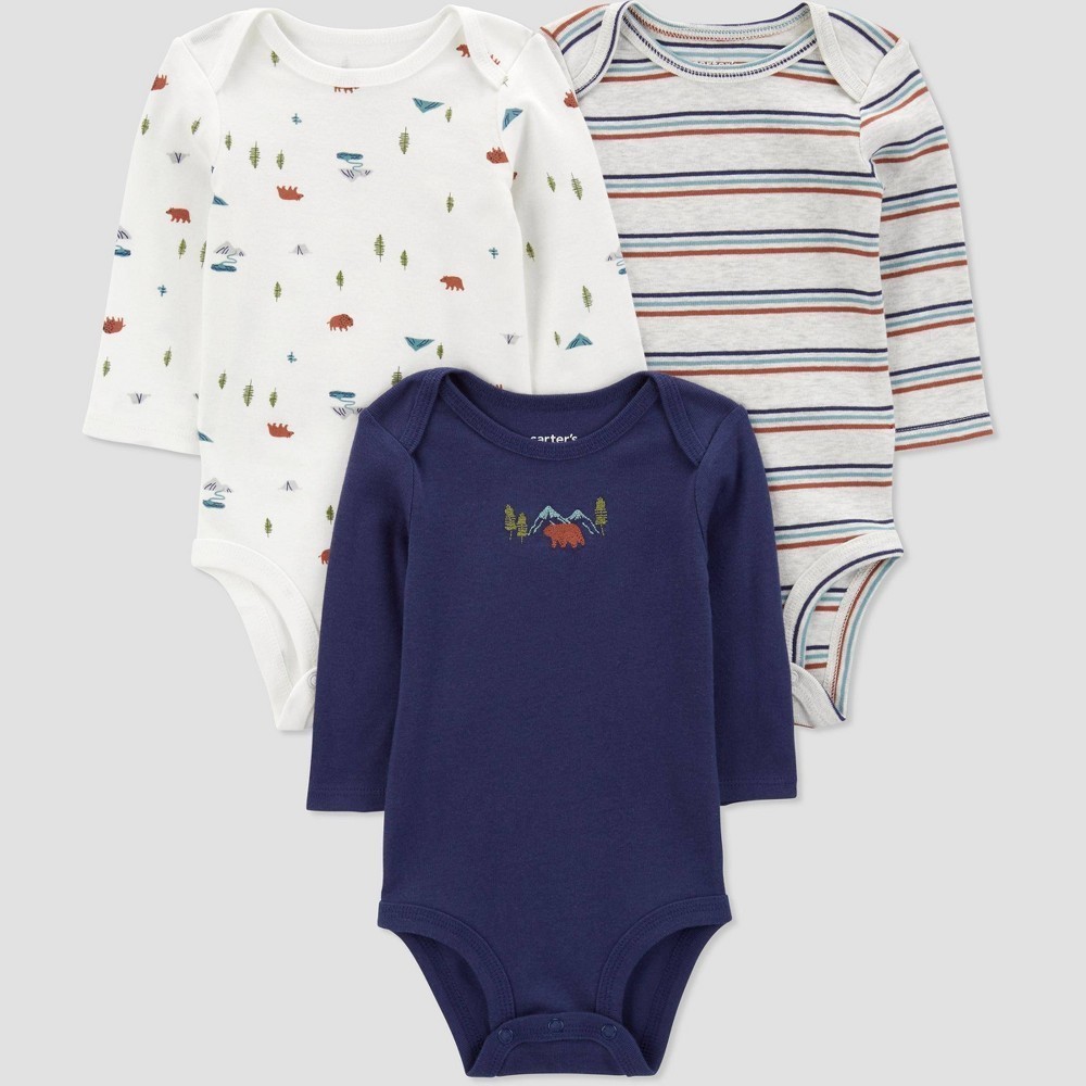 Carter’s Just One You Baby Boys’ 3pk Long Sleeve Bodysuit Blue Size 9M NWT